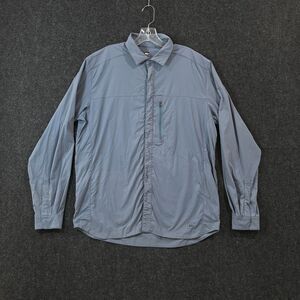 REI Shirt Men's Large Blue Long Sleeve Nylon Spandex Zip Pocket Outdoor Hiking